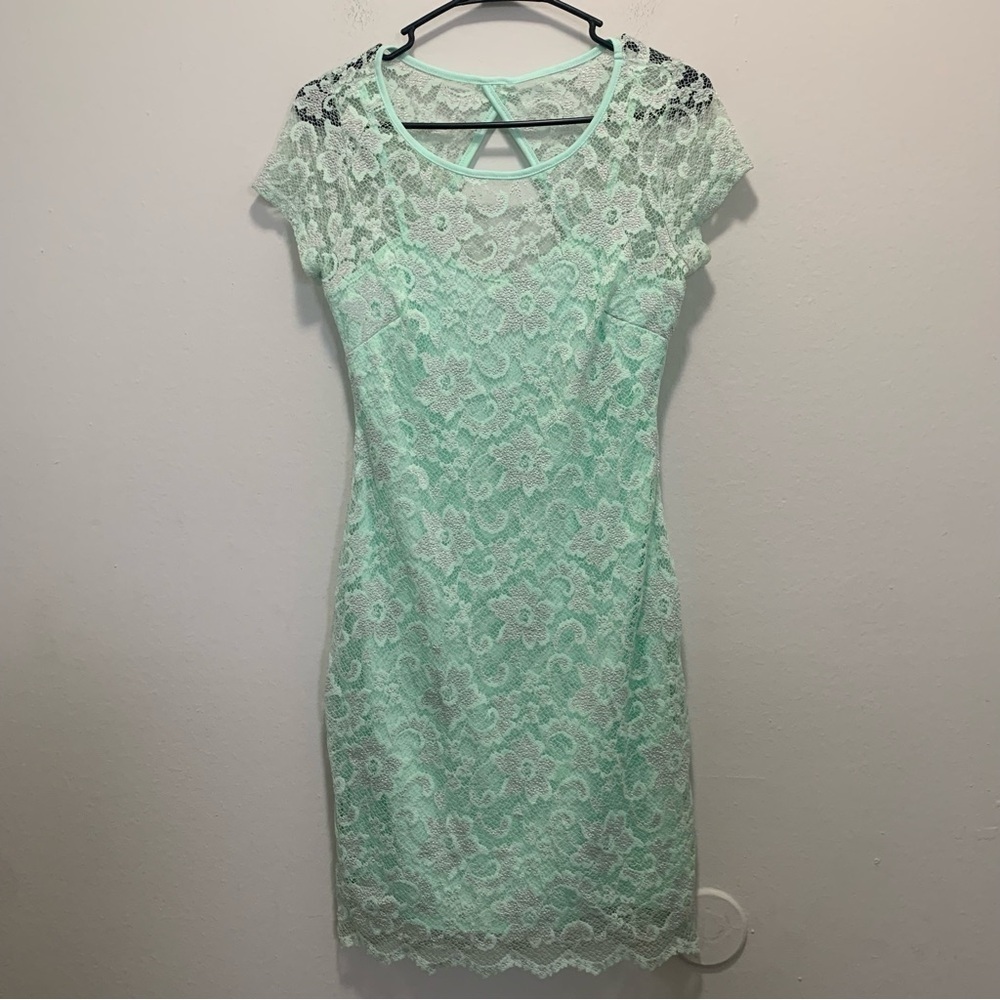 Almost Famous Teal Lace Overlay Dress Size Large